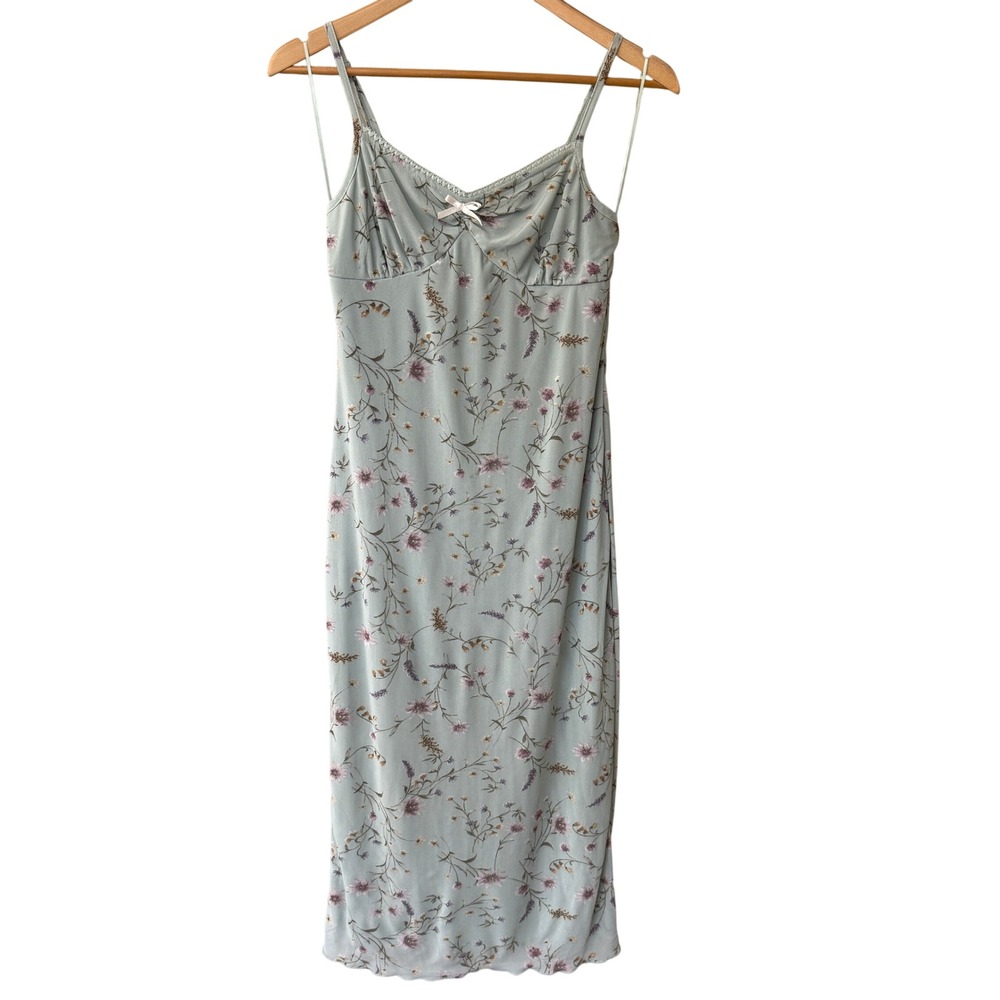 Thirty Thirty LA Mesh Babydoll Midi Slip Dress Sage Forest Fairy 90s Y2K Medium